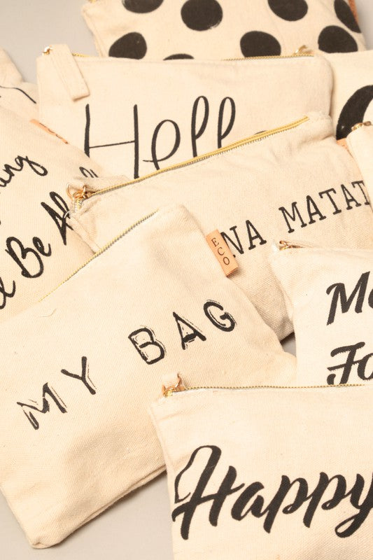 Multi Lettering Cotton Canvas Eco Pouch Bags