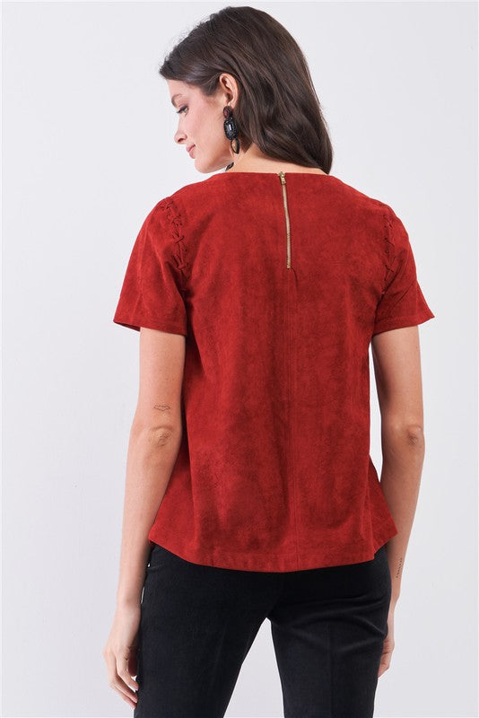 Faux Suede Short Sleeve Top