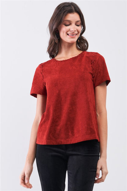 Faux Suede Short Sleeve Top