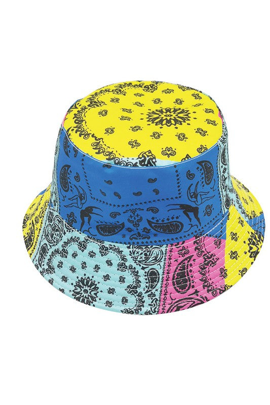 Multicolor Paisley Print Reversible Bucket Hat