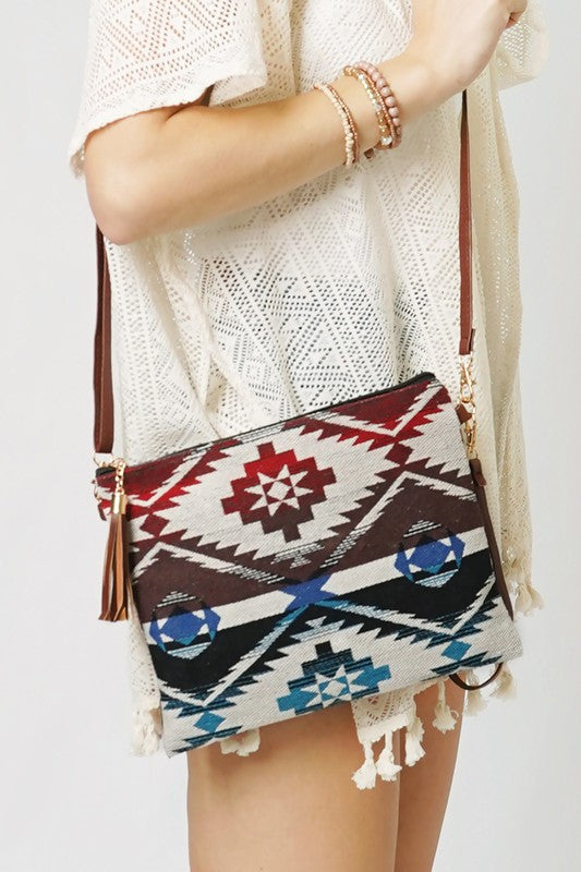 Aztec Patterned Clutch Crossbody Bag