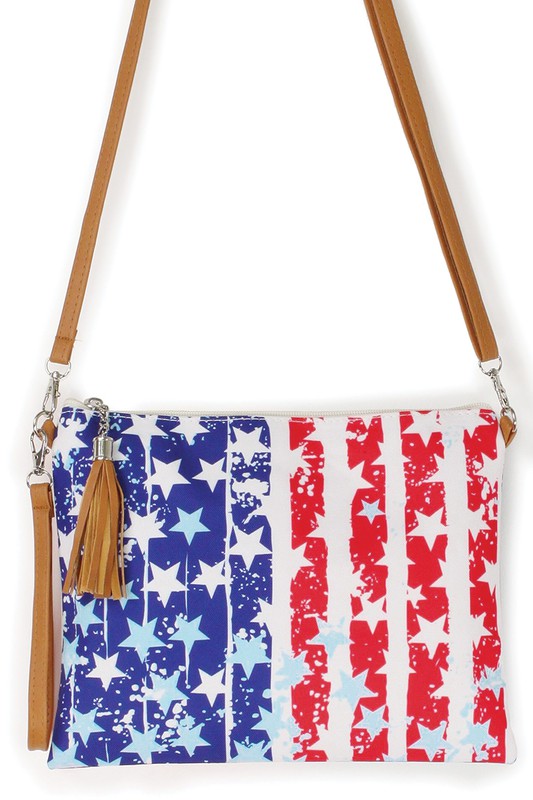 USA Flag Print Clutch Crossbody Bag