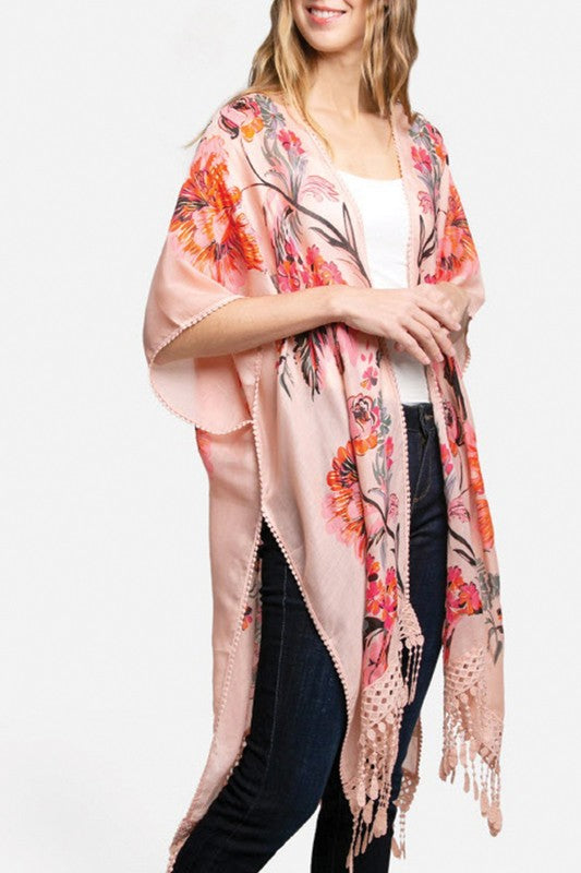 Vibrant Floral Printed Lace Kimono