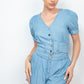 Button-front Denim Top And Shorts Set