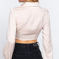 Long Sleeve Notched Collar Front Twisted Detail Crop Woven Top