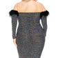 Plus Off Shoulder Feather Trim Detail Sequin Dress